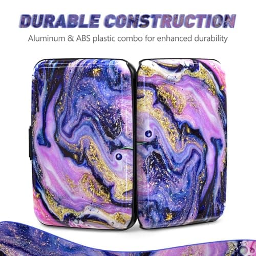 ToLuLu Credit Card Holder, Mini RFID Small Aluminum Card Wallet, Blocking Slim Metal Business Card Case, RFID Blocking Front Pocket Wallet Hard Case CC Holder for Women Girl, Aesthetics Purple Marble — view 5
