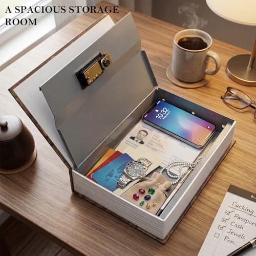 Real Paper Book Safe with Combination Lock - Hidden Dictionary Secret Compartment Box for Valuables, Cash & Jewelry, Large Diversion Safe for Home Shelf & Travel(Brown) — view 3