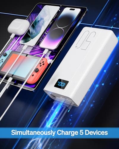 Power Bank 50000mAh：22.5W Fast Charging External Battery with Large Capacity and 5 Outputs & 3 Inputs-Black Power Bank 50000mAh — view 4