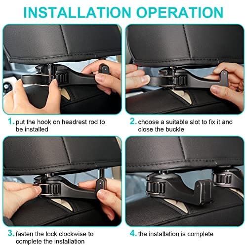 URAQT 2 Pack Car Back Seat Hook, 2 in 1 Car Headrest Hidden Hook, Car Storage Hooks Back Seat Headrest Hanger, Headrest Bracket Purse Holder Hooks for Phone, Purses, Toys, Groceries, and Bags — view 4