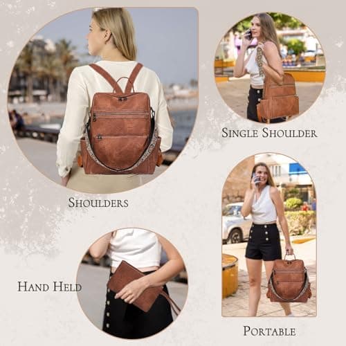 Puwuzixi Women Backpack Anti-Theft Lightweight Waterproof PU Fashion Travel Multipurpose Convertible Purse Shoulder Bag Handbag Backpack — view 5