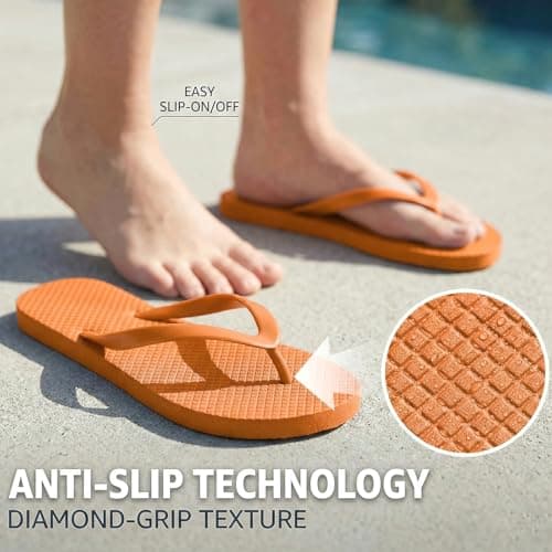 Women's Non-Slip Flip Flops Ultra Lightweight Basic Thongs Rubber Soft Slide Slip-on Shoes Beach Pool Shower Sandals (Orange, Adult, Women, 7, Numeric Range, UK Footwear Size System, 8, Medium) — view 5