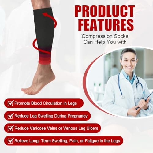 ACWOO Calf Support Compression Sleeves for Women Men, 1 Pair 15-21mmHg Class 1 Shin Splints Brace Support for Torn Muscle Pain Relief, Cramps, Sprains, Footless Leg Socks for Running Sports Flight — view 5