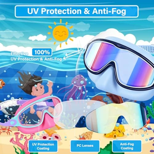 MKEOIEAU 2PCS Kids Swimming Goggles with Nose Cover, Wide View Adjustable Anti-Fog UV Protection Swim Goggle for 3-15 Boys Girls Youth — view 2