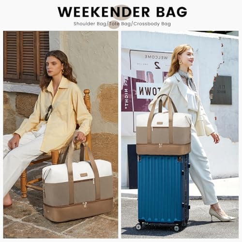 LOVEVOOK Travel Overnight Bags for Women, Waterproof Weekend Hospital Gym Bag with Shoes Compartment & Trolley Sleeve, Large Carry On Cabin Duffle Holdall Bag, Khaki — view 6