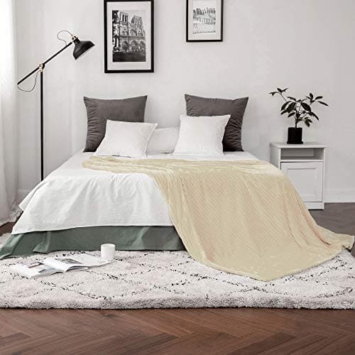 MIULEE Flannel Fleece Throw Blankets Soft Warm Comfortable Throws for Sofa Corduroy Fluffy Blanket Bed Throw for Bedroom Couch Travel Kids Bedroom Accessories 50x60Inch Cream — view 4