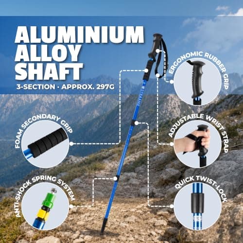 Straame Telescopic Walking Sticks 2 Pack, 65-130cm Trekking Poles (Blue) — view 3