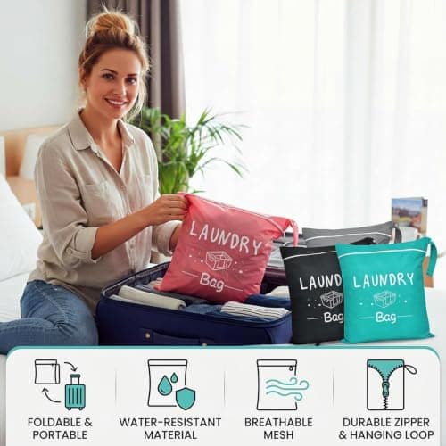 Laundry Bags, Travel Laundry Bag Set of Four, Laundry Bags for Travelling, Compact Wet Bag for Dirty Clothes, Portable Mesh Storage Organiser — view 4