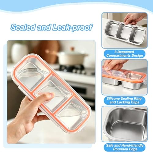 Surflyee 2PCS Stainless Steel Snack Boxes with 3 Compartments — view 3