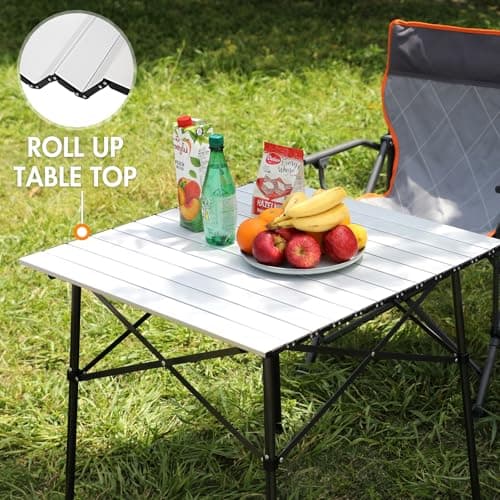Portal Aluminium Folding Camping Table Square Roll Up Top 4 Person Compact Garden Table with Carry Bag for Picnic Camp Backyard BBQ, Silver — view 4