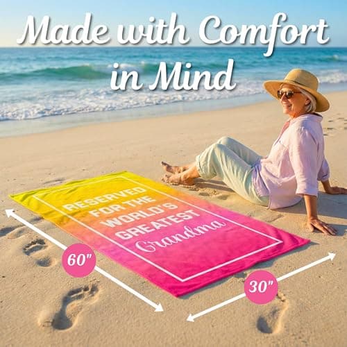 Ethisa Grandma Beach Towel - Best Grandma Ever Summer Gift for New Grandmothers - Travel Friendly Grandma Birthday Gift from Granddaughter or Grandson - Mother's Day Pool Gift - 60"x30" — view 6