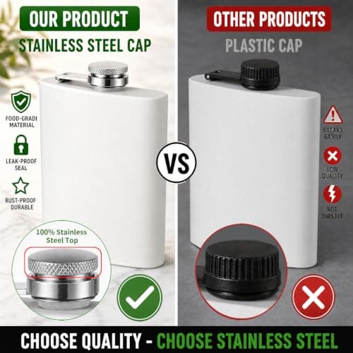 Stainless Steel Hip Flask 8oz White, Metal Flask for Whiskey Liquor, Small Pocket Flask with Funnel Cup, Mini Flask for Men Women Travel Camping Gifts 2 Pack — view 6