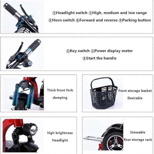 3 Wheel Mobility Folding Mobility Lightweight Travel Mobility with Charger and Basket for Shopping Outdoor Seniors Adults Handicapped Elderly (2) — view 2