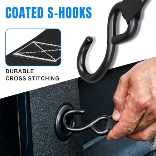 TCE Ratchet Tie Down Straps Set with Coated S Hook 680KG Break Strength — view 2