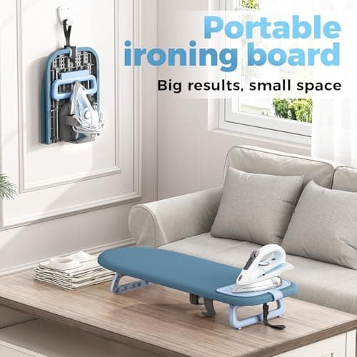 KINGRACK Small Tabletop Ironing Board with Iron Holder,30×81cm,Dark Blue — view 4