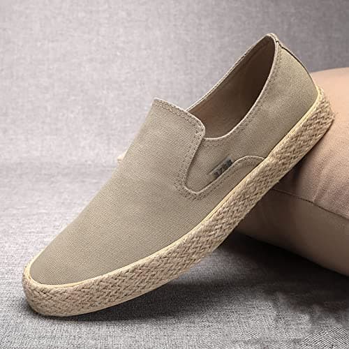 Mens Hiking Shoes Breathable Solid Color Korean Version Casual Comfortable Lightweight Linen Sole Sneakers Khaki — view 2