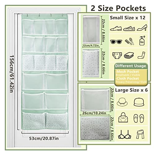 18 Pockets Over Door Storage Organiser,Back of Door Hanging Pocket for Shoes,Sock,Underwear,Hat,Handbag,Cleaning Supply,Toiletry,Behind Door Storage of Dorm,Bedroom,Bathroom,Entryway,Storeroom,Nursery — view 2