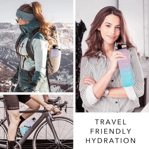 1L Water Bottle with Straw & Time Marker, BPA Free Leakproof Water Bottle, Reusable Sports Water Bottle with Carry Handle for Gym, Fitness, Cycling, School, Office & Outdoor, Pink & Blue — view 6
