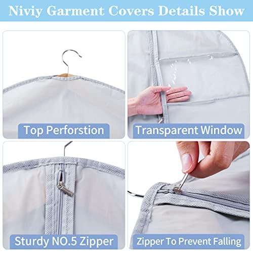 Niviy Suit Bags 60 x 100 cm, Grey Garment Covers with Zip & Clear Window — view 4
