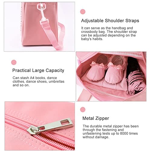 Bexdug Girls Dance Storage Bag - Kids Ballet Dance Sports Gym Duffel Bag with Ergonomic Handles,Ballet Dance Shoe Pocket for Girls — view 4