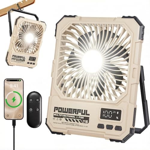 Vurlexat 20000mAh Portable Camping Desk Fan with Light, 72H Runtime(Khaki)