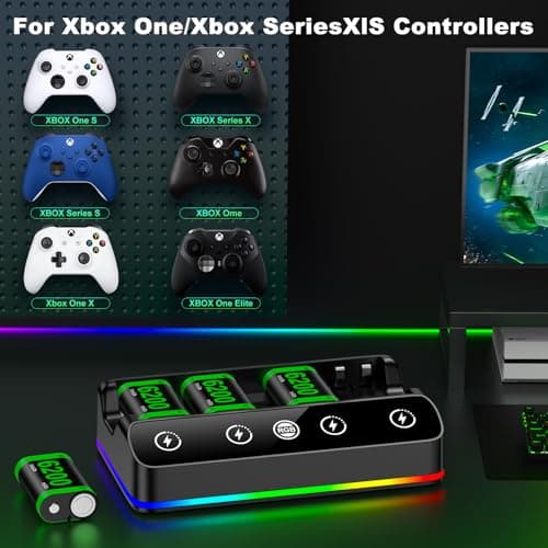 Rechargeable Battery Pack for Xbox One/Series Controller, 4x6200mWh Battery Pack with Charger/Cooling RGB/25H Playtime, Compatible with Xbox One/S/X/Elite 1, Series S/X Controller Thumb Grips — view 6