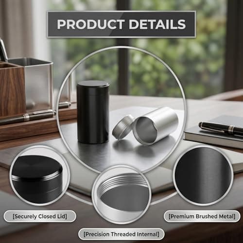Hopzab 2PCS Aluminium Storage Tins, Travel Spice Containers, Camping Essentials, Hiking Accessories, Secure Screw-Top Airtight Tins, Portable Mini Size (Black & Silver) — view 3