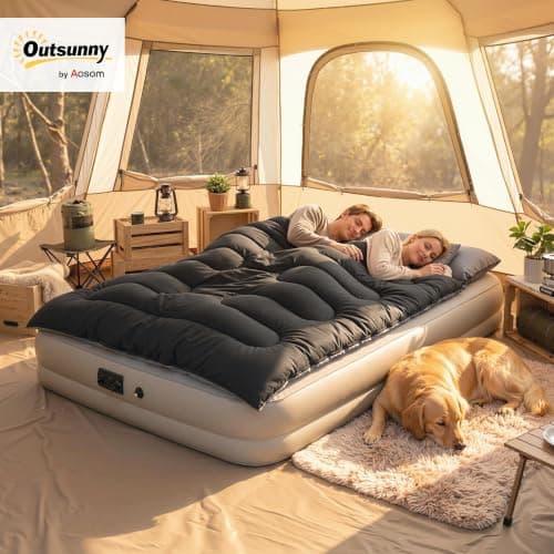 Outsunny Double Sleeping Bag with 2 Pillows 220 x 160 cm Black — view 2