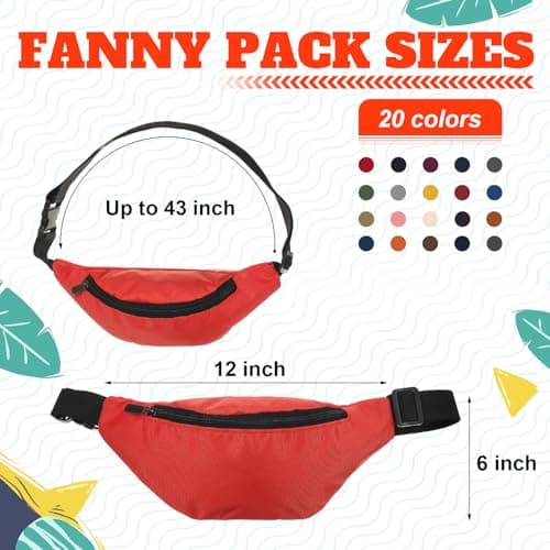 Saintrygo 20 Pcs Neon Fanny Pack Bulk, 90s 80s Fanny Pack Adjustable Waist Bags, Vintage Bag, Oxford Cloth for Workout Traveling Running Bachelor Party Favors Women Men, Dark Color — view 2