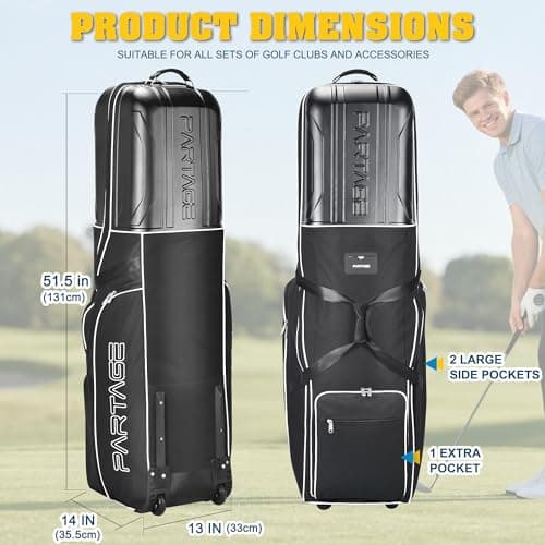 Golf Travel Bag Hard Case Top with Wheels, 900D Heavy Duty Oxford, Golf Bag Travel Case for Airlines, Protect Clubs and Easy to Maneuver-Black — view 6