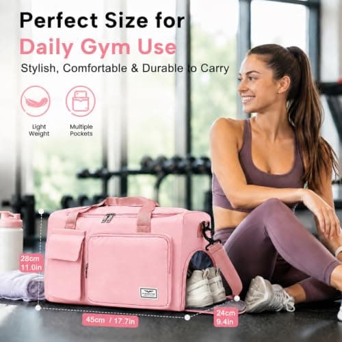 FIORETTO Gym Bag Womens, Sports Bag with Shoe Compartment, Light Pink — view 5