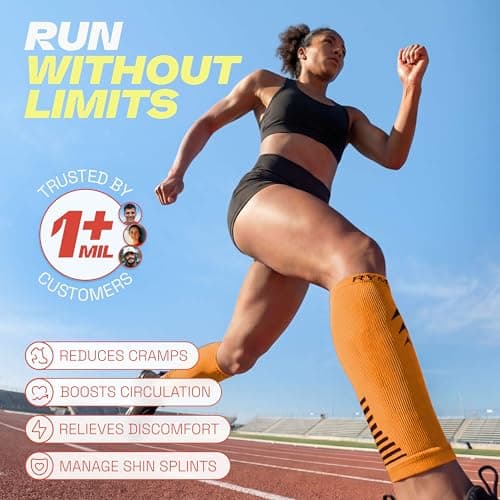 Rymora Calf Compression Sleeves for Men & Women (Ideal for Sports, Running, Shin Splints & More) (One Pair) (Orange) (Medium) [M] — view 2