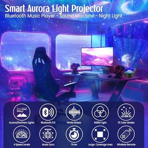Northern Lights Aurora Sensory Light Star Projector Galaxy Projector with White Noise Machine, Bluetooth, Remote, Timer, Led Lights for Bedroom Bedside Lamps Bedroom Accessories Gifts for Women Girls — view 5
