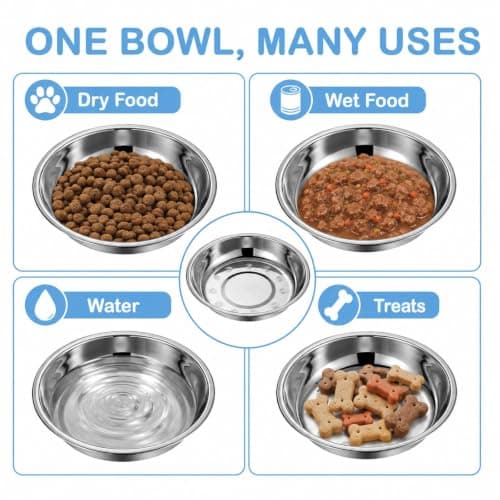 8 Pcs Stainless Steel Cat Bowl Set, Wide Shallow Kitten Feeding Plates, Whisker Friendly Flat Metal Dishes for Cat Food and Water, Dishwasher Safe, for Small Dogs and Pets — view 5