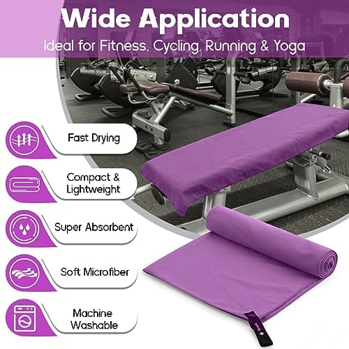 Sinand Microfibre towel 2 Pack |160x80cm+80x40cm| Ultra Lightweight Gym Towel, Quick Dry Microfiber Towels for Sports Travel Camping Beach Swimming (Light purple) — view 2