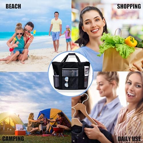 Satuun Travel Tote Bag Large, Waterproof Beach Tote with 8+1 Compartments, Durable Polyester Tote Bag with Removable Colored Strap, Lightweight Foldable for Travel, Beach & Outdoor — view 2