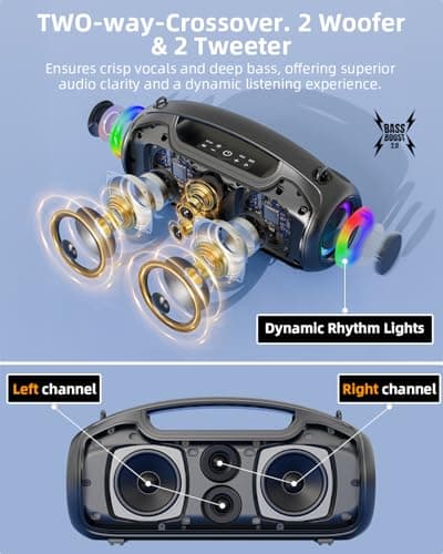 Portable Bluetooth Speakers Wireless, 200W PEAK Outdoor Speaker w/2.0 Bass — view 2