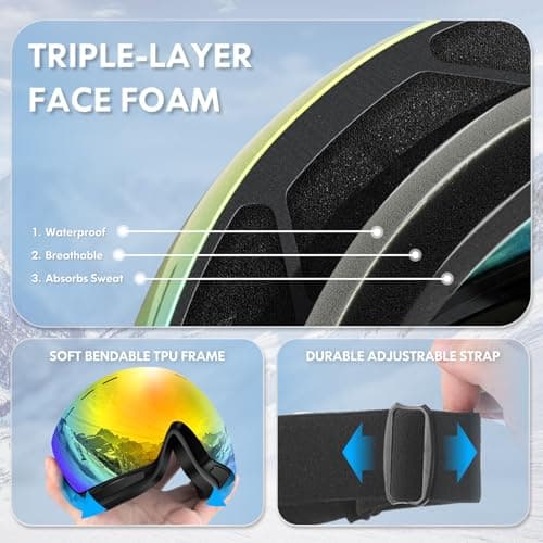 DADA-PRO Ski Goggles Mens Women Skiing Goggles Adults Over Glasses OTG Anti Fog Frameless For Snowboard Jet Snow 100% UV Protection Helmet Compatible (Gold) — view 5