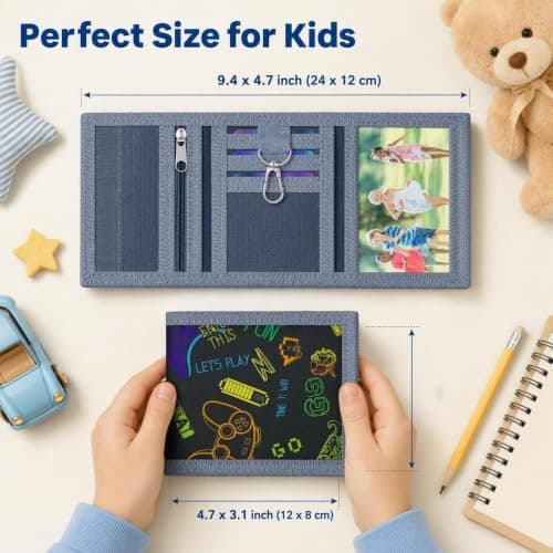 Kids Wallet, Black Canvas Game Console Print Trifold with Slots & Lanyards — view 2