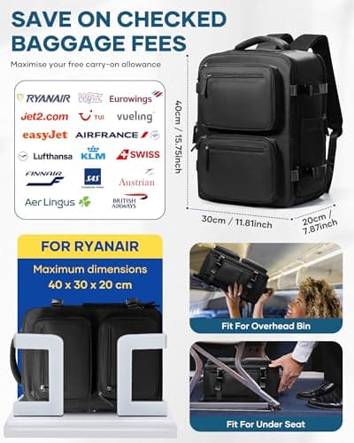 suradar Vacuum Backpack Travel Bag Ryanair 40x30x20 with Pump Black — view 6