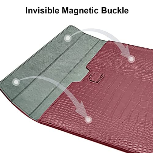LCMOCICO PU Leather Flap Style Case Bag Laptop Sleeve for MacBook Air 13.6 inch 2026-2022 M5 A3449 M4 A3240 M3 A3113 M2 A2681 Air 13 2018-2021 M1 A2337 A2179 Notebook Bag for Mac Pro 13 2016-2022,Red — view 5
