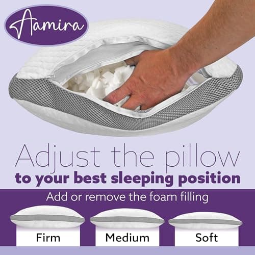 Aamira Adjustable Memory Foam Pillows 2 Pack, Bamboo Covers, Diamond — view 3