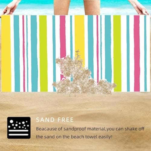 Large Quick Dry Microfibre Beach Bath Towel,Double Sides Light Blue White Striped Sand Free Beach Towel with Bag,Lightweight Gym Yoga Sports Towel,Compact Travel Summer Beach Towel for Women Men — view 4