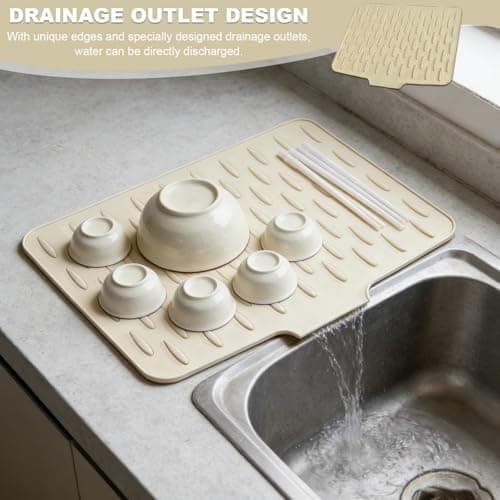 Wihozte Silicone Draining Mat, Non-Slip Silicone Dish Drying Mat No-Spill Dish Drainer Mat, Fast-Tableware Fruit Vegetable Draining Board Mat Folding Draining Board Mat (1, Beige) — view 5