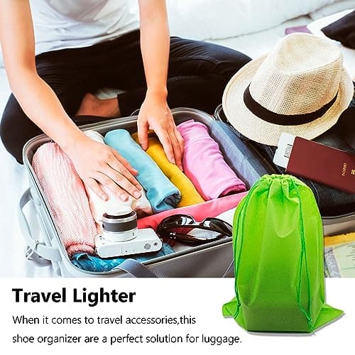 5 Pieces Travel Drawstring Shoe Bags,Travel Non-Woven Shoe Packing Organizers Tote Bags Drawstring,Universal Portable Non-Woven Shoe Packing Clothes Bag for Men Women Daily Home Travel Use (5colors — view 5