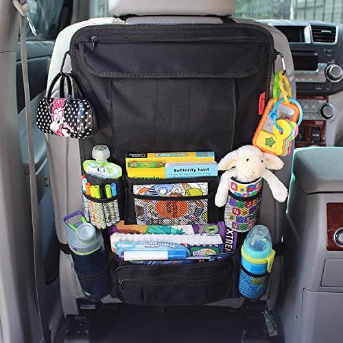 Car Back Seat Organizer with Larger Protection & Storage - 12 Compartments including iPad Holder, Reinforced Corners to Prevent Sag, Eco Friendly Materials - Great Travel Accessory for Kids — view 2