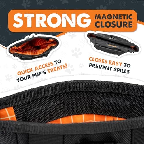 Mighty Paw Dog Treat Pouch 2.0 | Pet Training Hands-Free Snack Bag w/Strap. Holds 2 Cups Kibble, Poop Bags, Phone & Keys. Magnetic Clasp & Waist Belt Clip. Includes 1 Roll of Poop Bags - Bag Clip — view 2