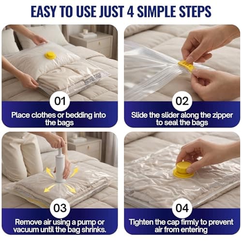 JEKUU Pack of 6 (Large) Space Saver Vacuum Storage Bags with Hand Pump & Airtight Valve, Vacuum Compression Bags for Clothes, Bedding, Travel, Suitcase Storage, Duvets (6, Large) — view 2