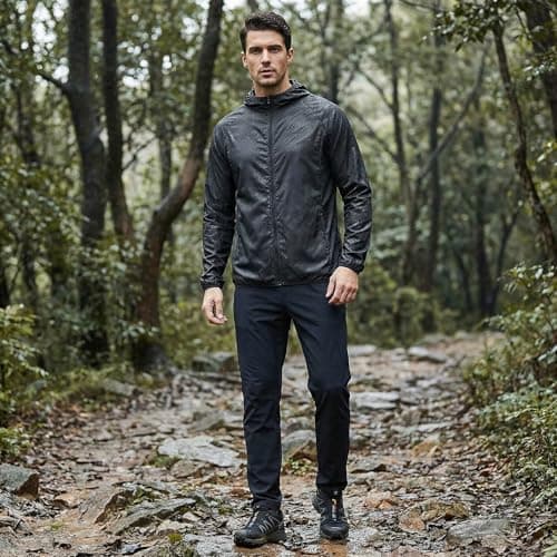 Youkly 2 Pcs Men's Lightweight Waterproof Jacket (M, Black+Grey) — view 3
