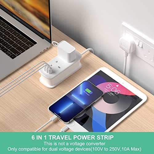 Unidapt Socket Extension Lead, USB C & A, White, 1.5M Rollable Cord — view 5